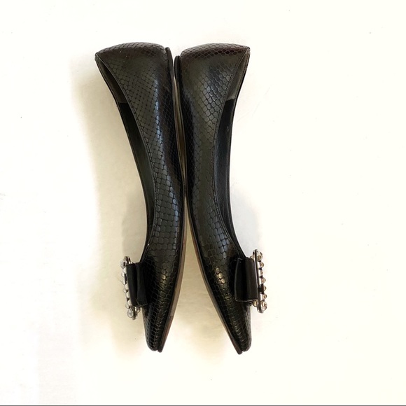 Marc Jacobs interlock studded bow black snake leather pointy toe ballet flats - Picture 6 of 12